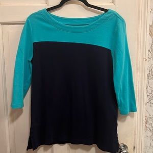 Navy blue and teal three quarter long sleeved shirt